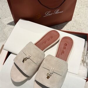 Loro Piana Beige Women's Summer Charms Flat Mules Suede
